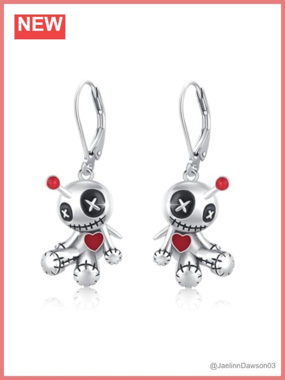 925 Sterling Silver Voodoo Doll Dangle Earrings Leverback Gothic